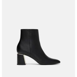 Zara black leather bootie with silver block heal detail